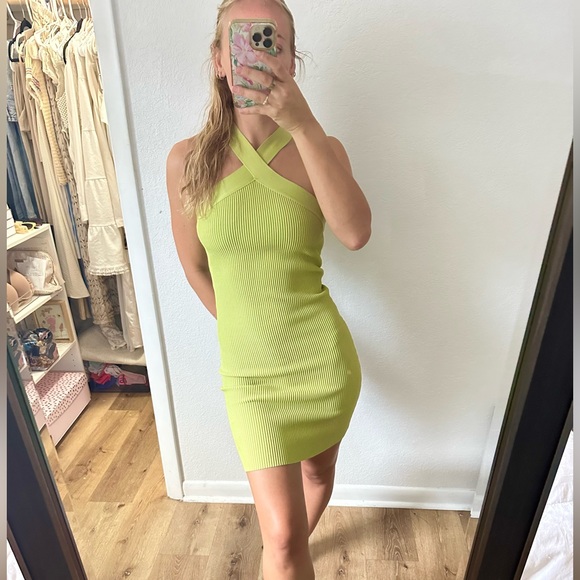 Sincerly Jules Dresses & Skirts - Green Ribbed Halter bandage dress